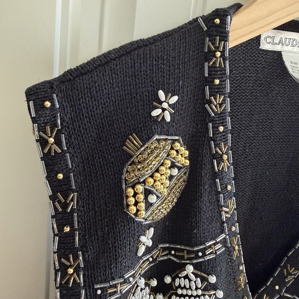 Vintage 1997 Claudia D. Women’s Winter Holiday Beaded Sweater Vest Size XL - Picture 4 of 16